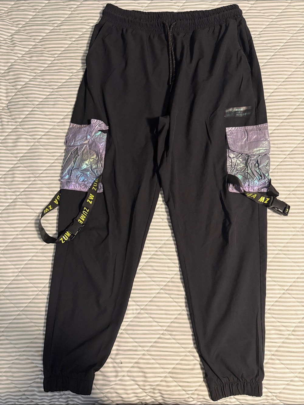 Black Unisex  Cargo Jogger Pants with Iridescent Pockets